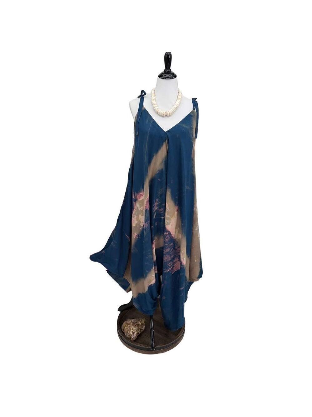 Po`a‘lima Blue / Brown Tropical Boho Wide Leg Beach Romper
